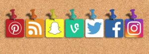 social icons on pinboard
